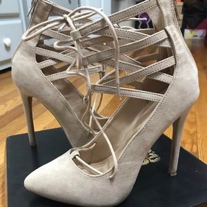 Lace-Up Caged Pointed Toe Pumps